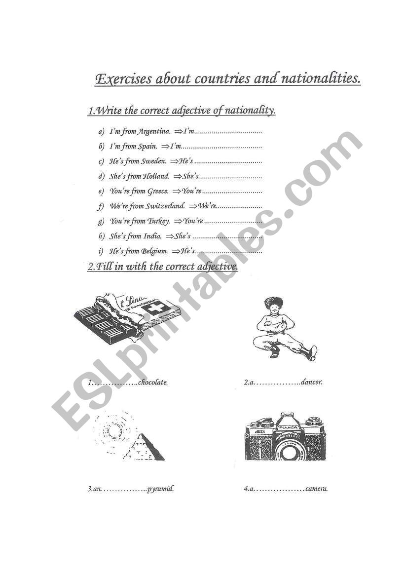 Exercises about nationalities worksheet