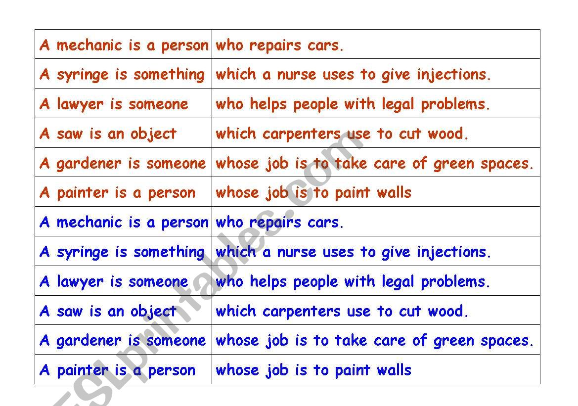 Relative pronouns- Match Game worksheet