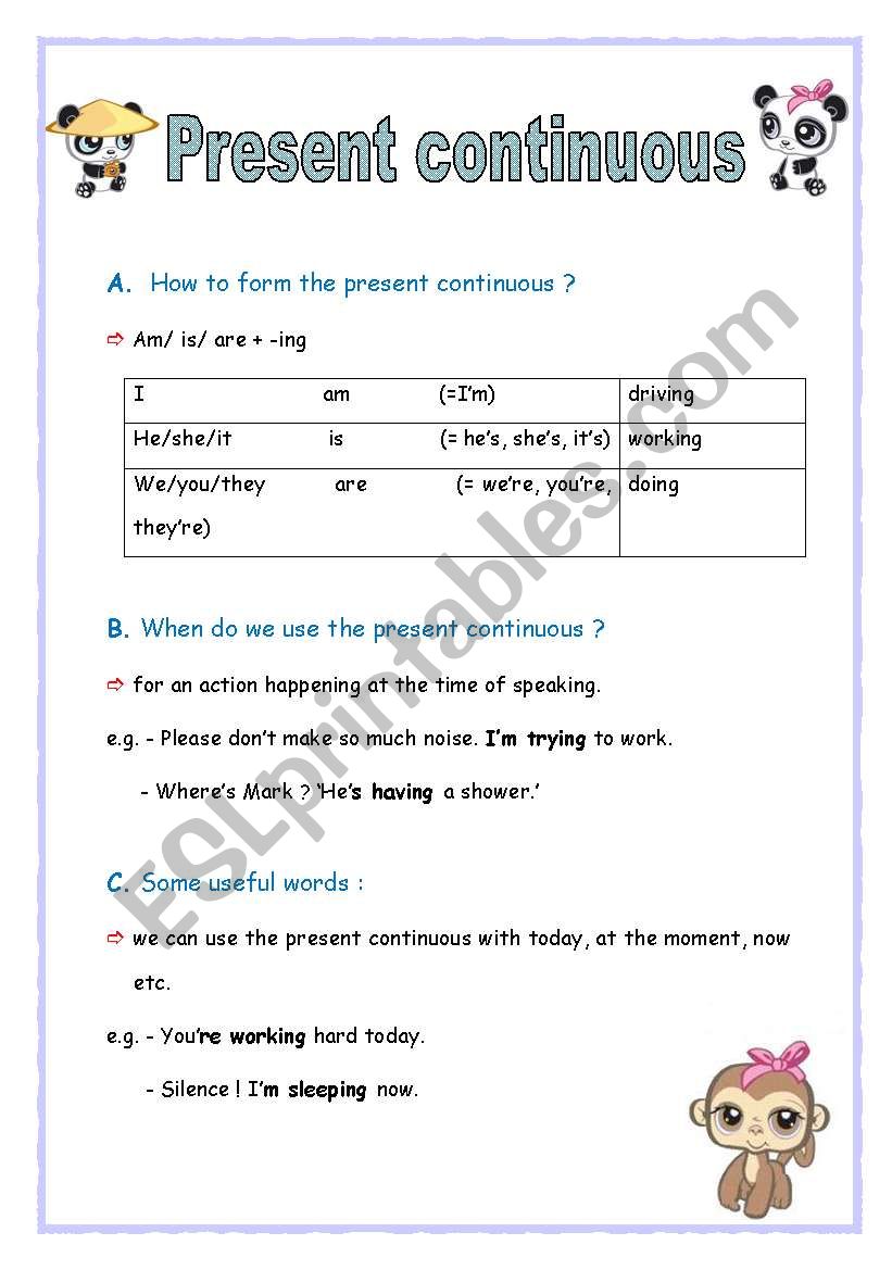 Present continuous (2 sheets) worksheet