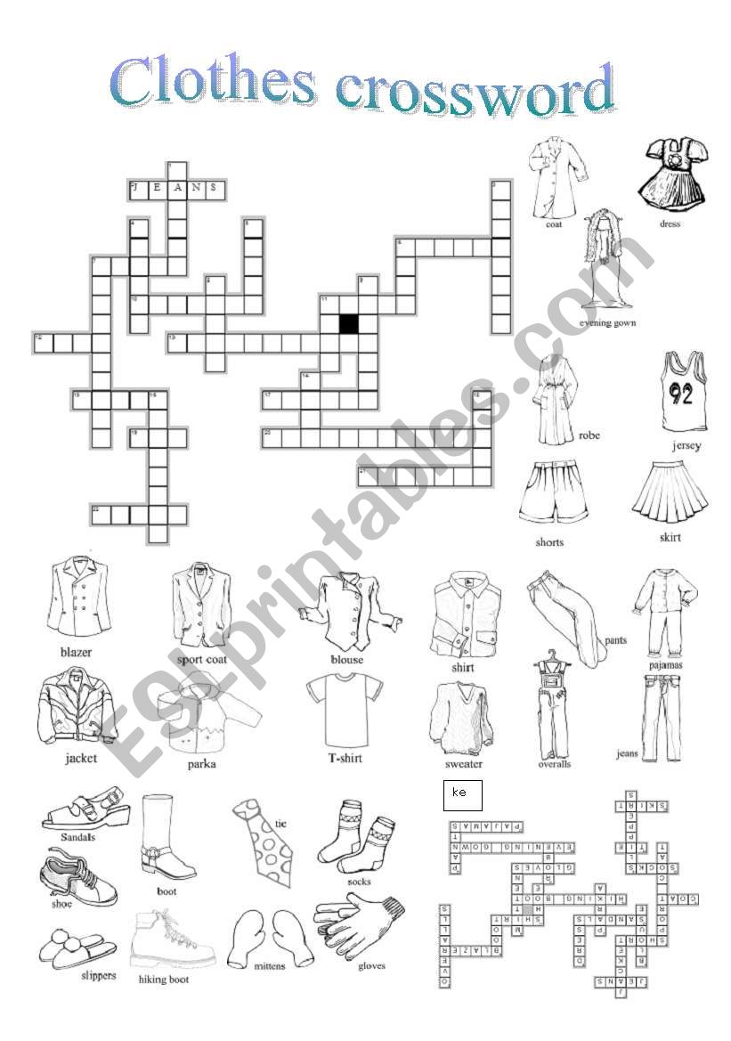 clothes crossword worksheet