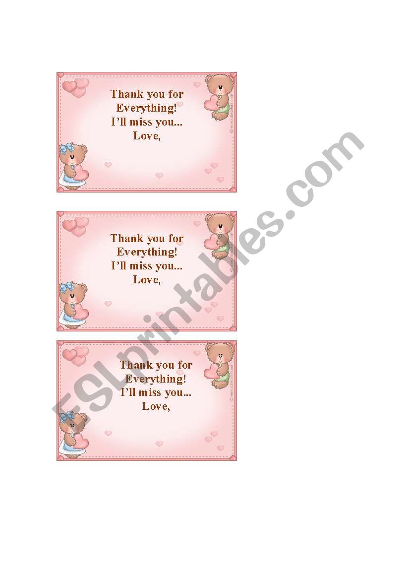 End of year thank you note worksheet