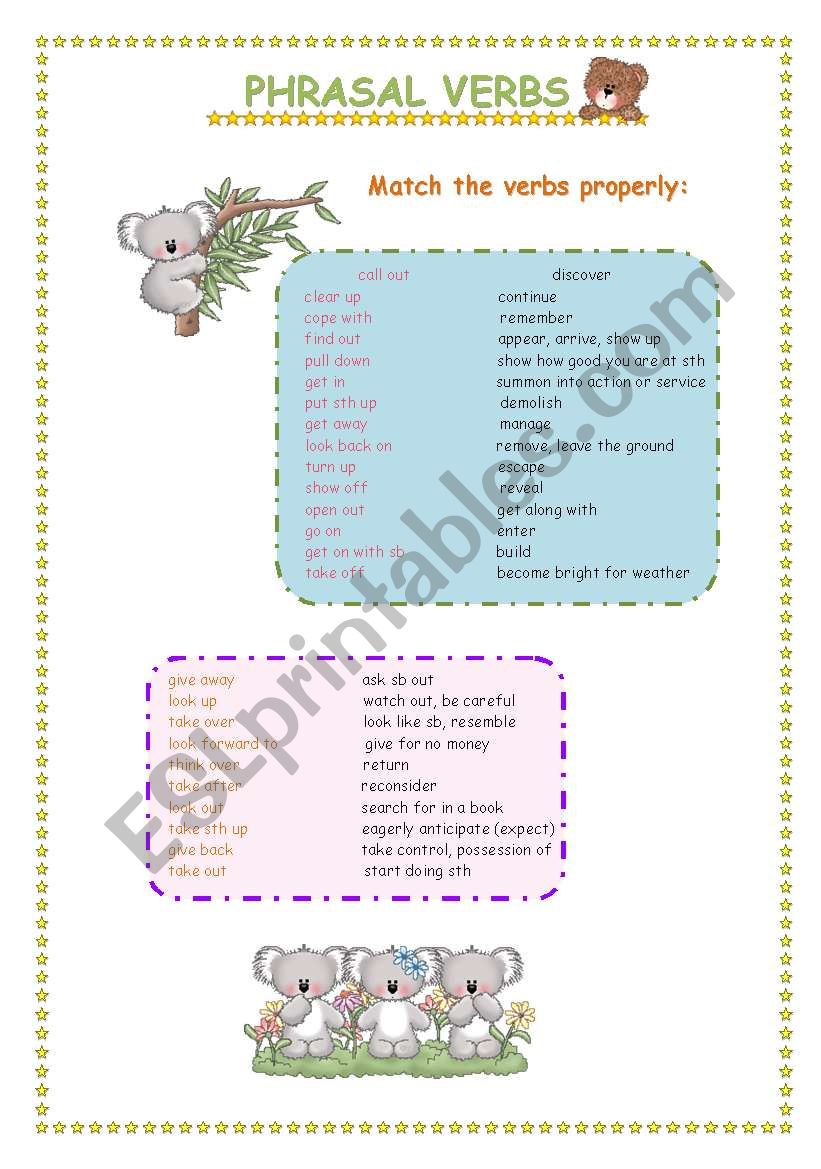 Match the phrasal verbs 2 worksheet