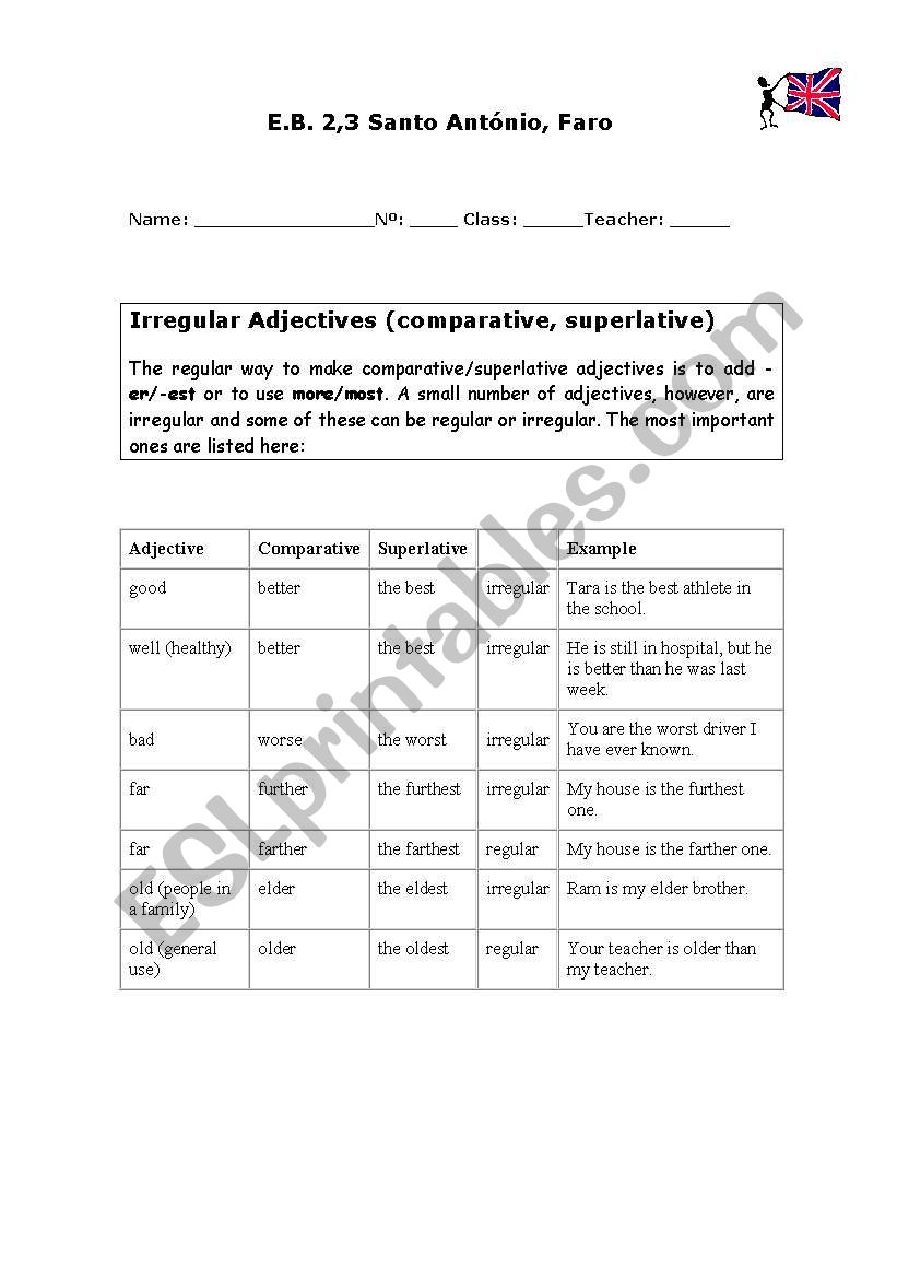 Irregular Adjectives worksheet