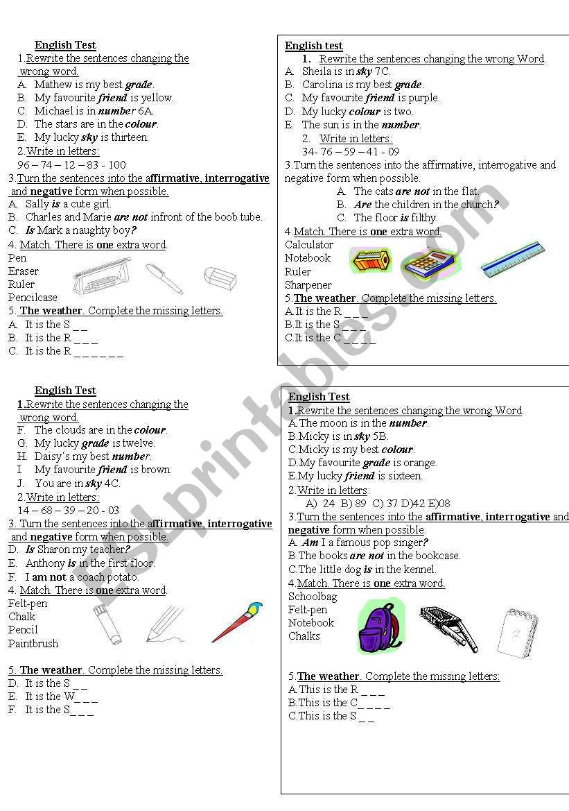 Revision worksheet