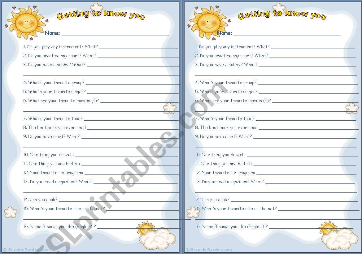 First day - Getting to know you First day - Getting to know you