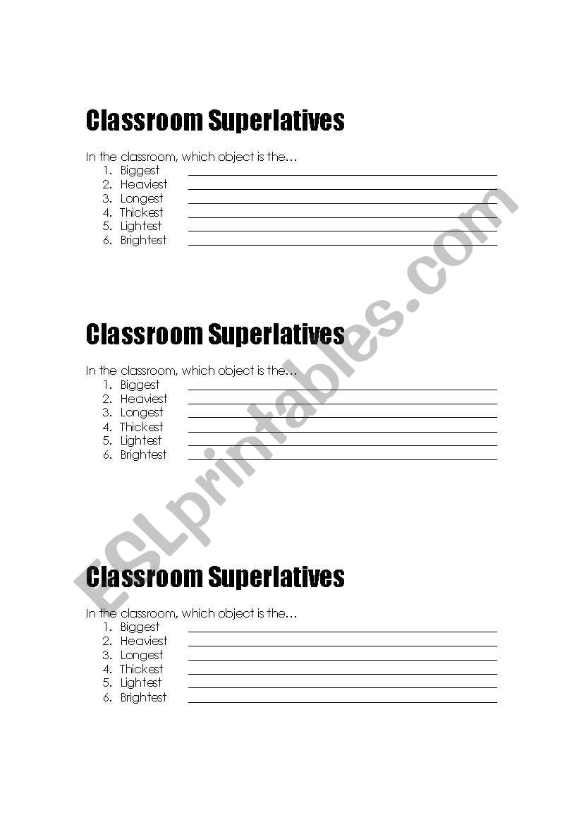 Classroom Superlatives worksheet