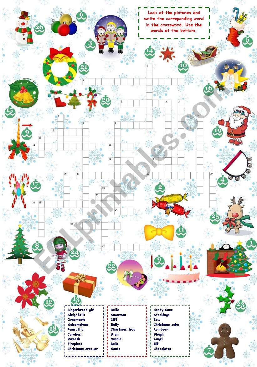 Christmas crossword worksheet