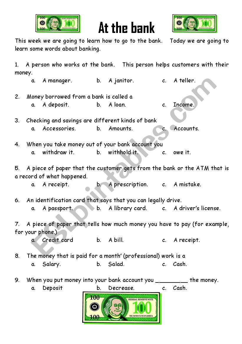 Bank Vocabulary ESL Worksheet By Ben C