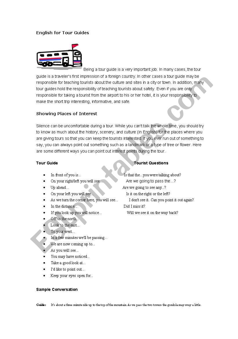 english for tour guides worksheet