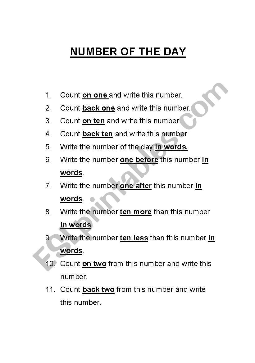 Number of the Day worksheet