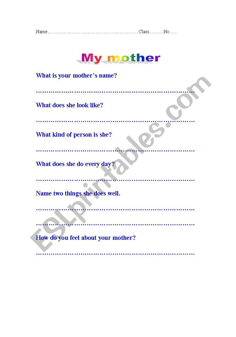 My mother worksheet