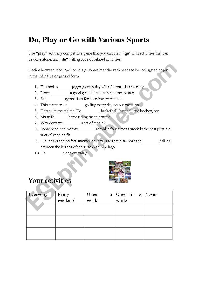 Do play and go worksheet