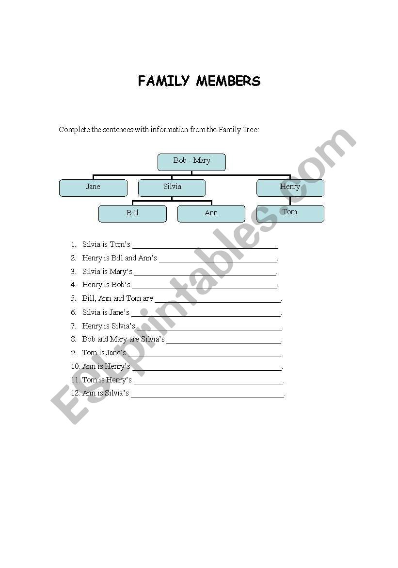 Family Members worksheet