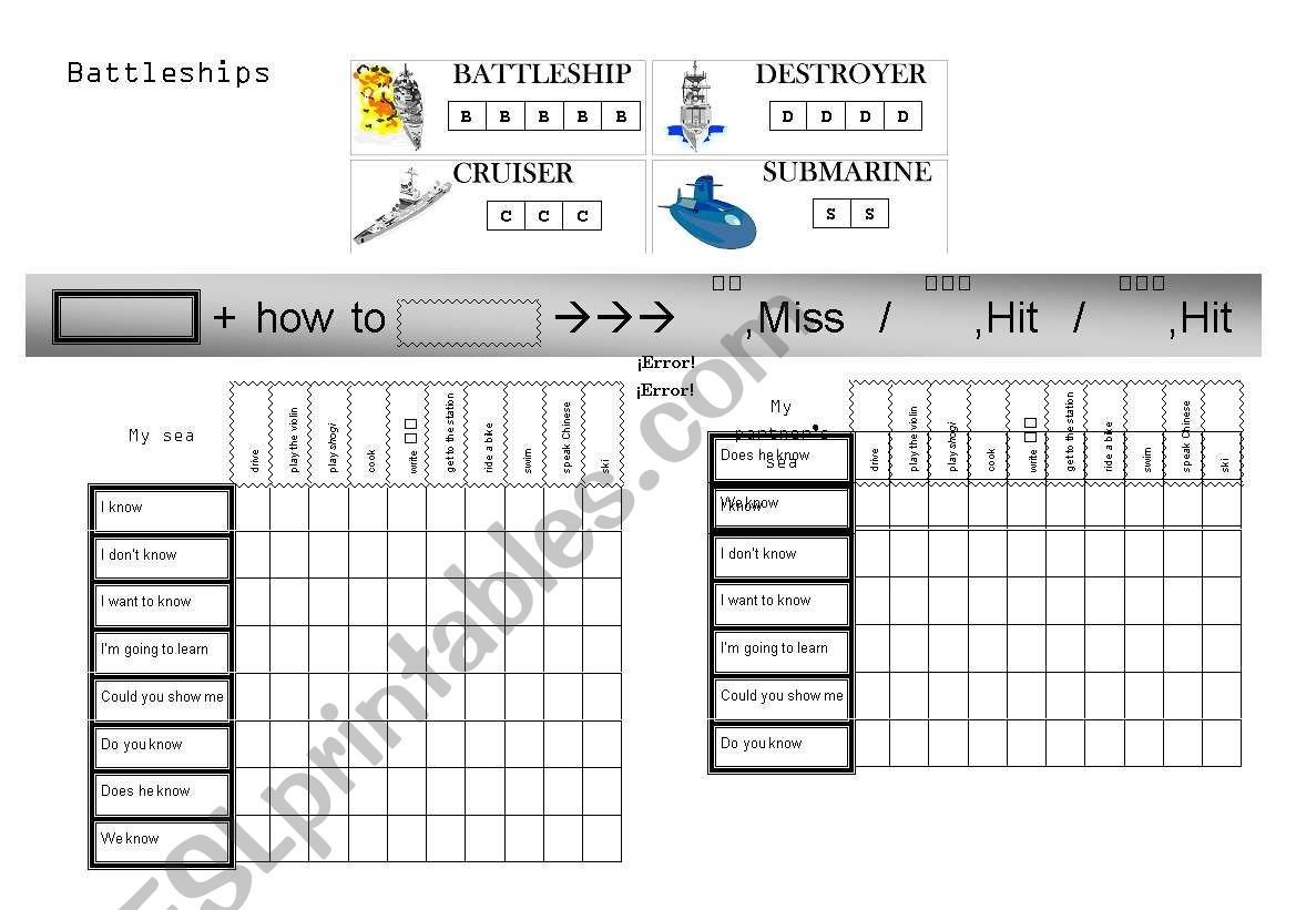 Battleships - how to... worksheet