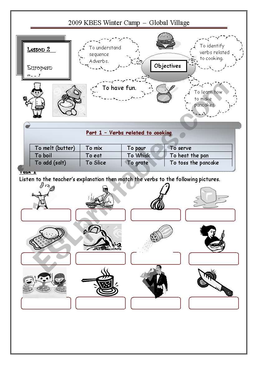 pancakes  / verbs (1 of 2) worksheet