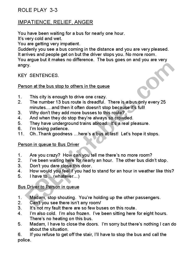 ROLE PLAY 3 of 3 worksheet