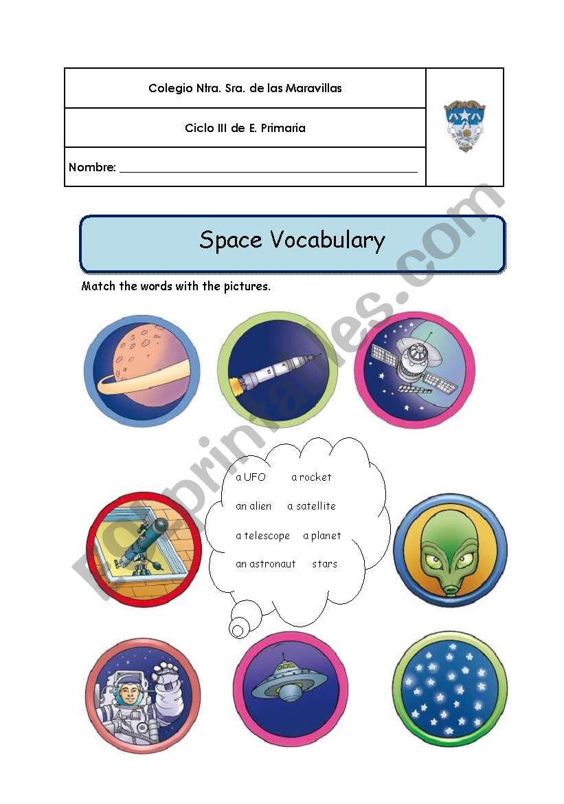 Space and planets Vocabulary worksheet