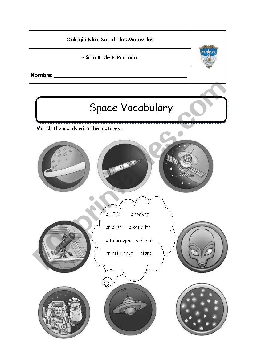 Space vocabulary worksheet