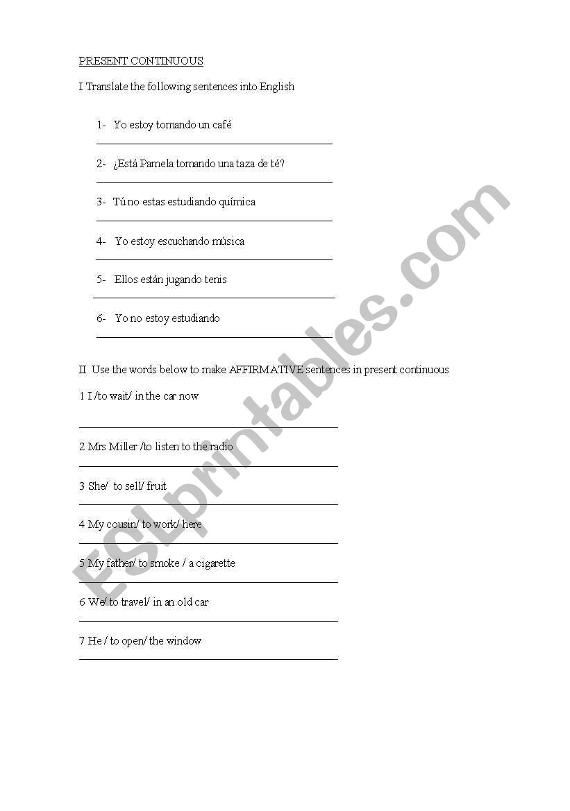 worsheet present continuous worksheet