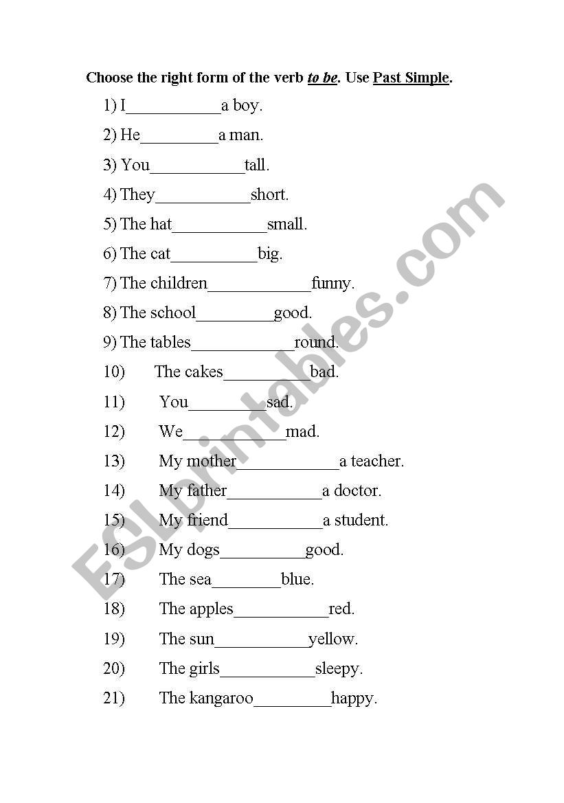 The verb to be. Past Simple. worksheet