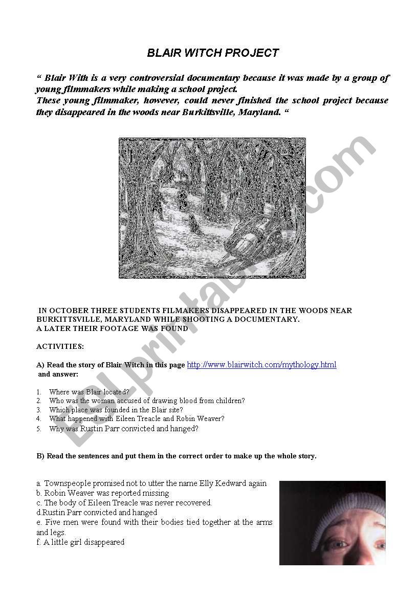 Blair Witch Project worksheet