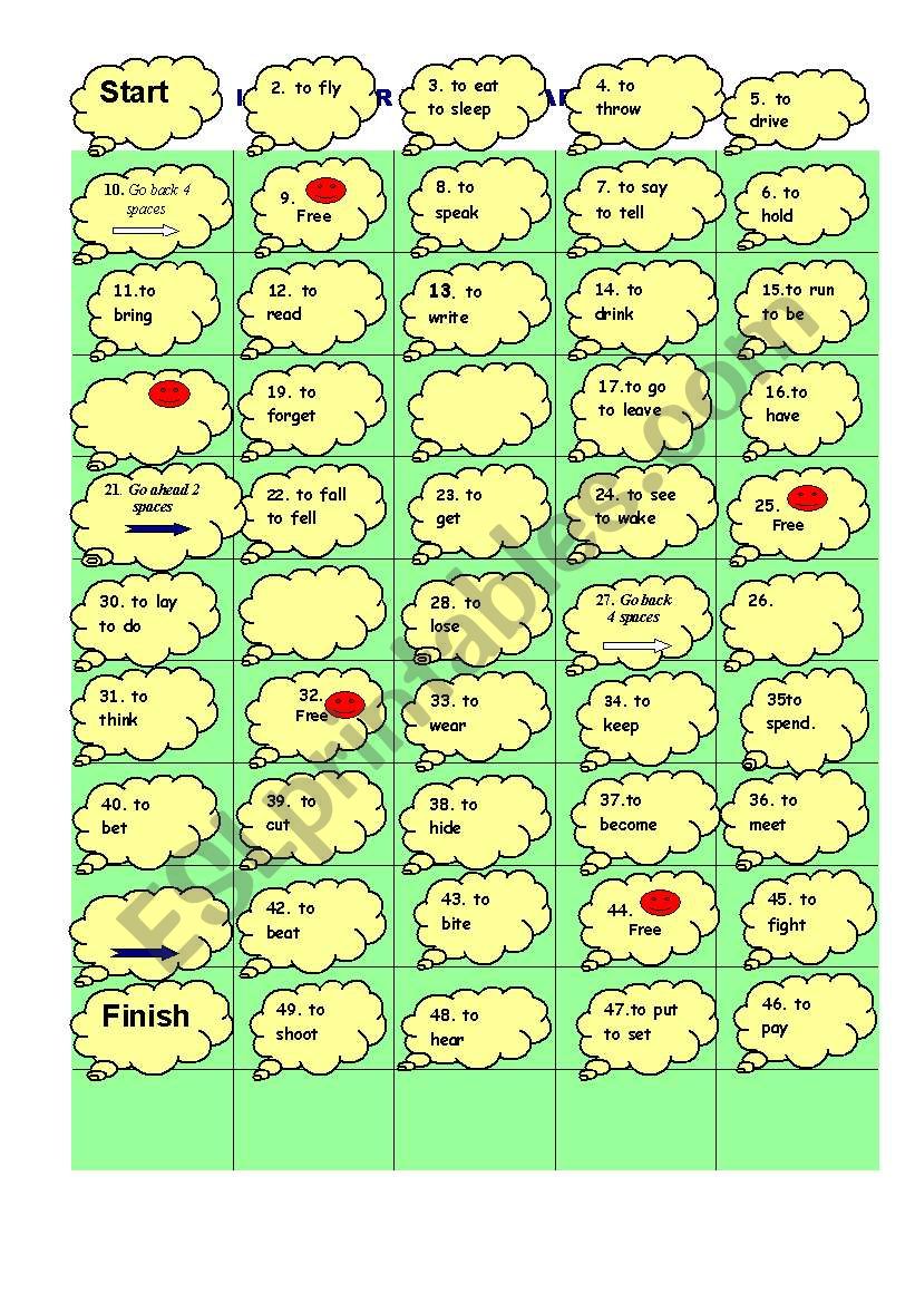irregular verbs board game worksheet
