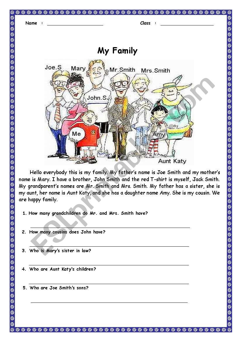 My Family worksheet