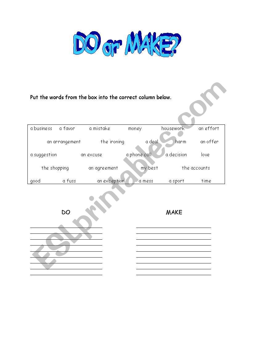 Do or Make worksheet