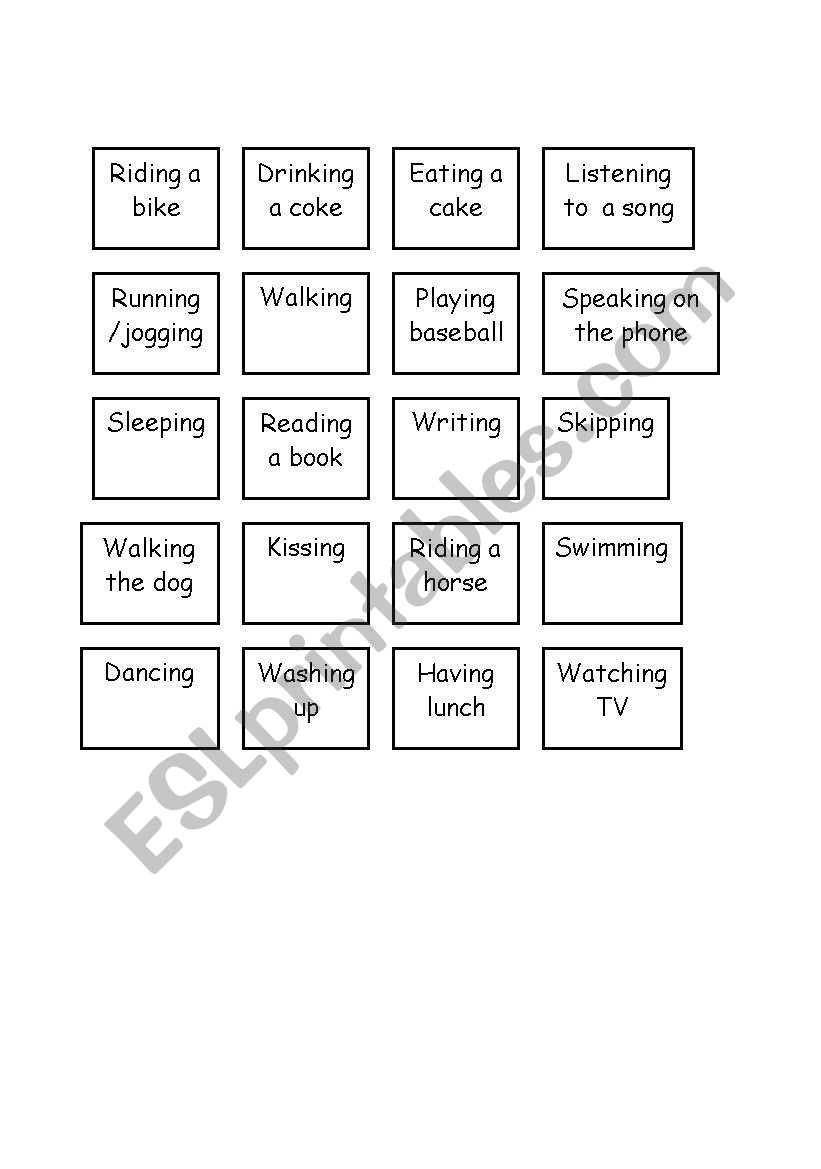 Present continuous charades worksheet