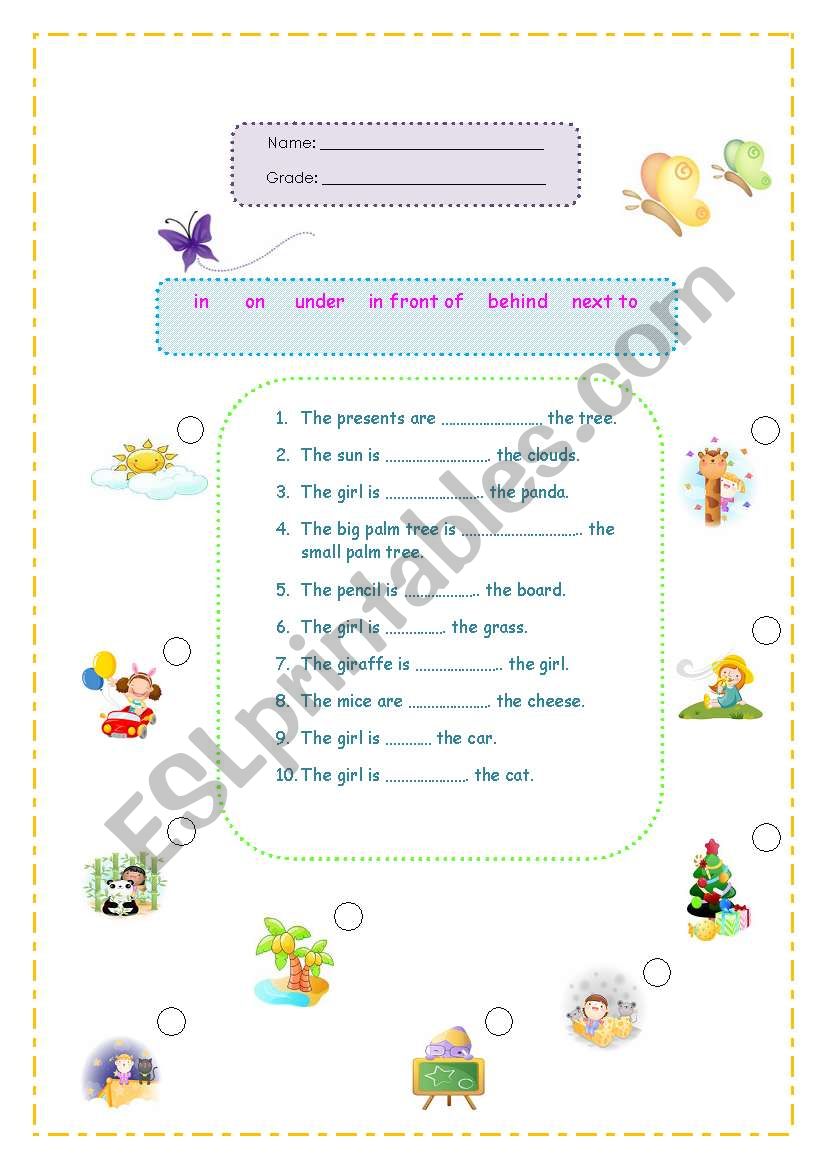 prepositions of place worksheet