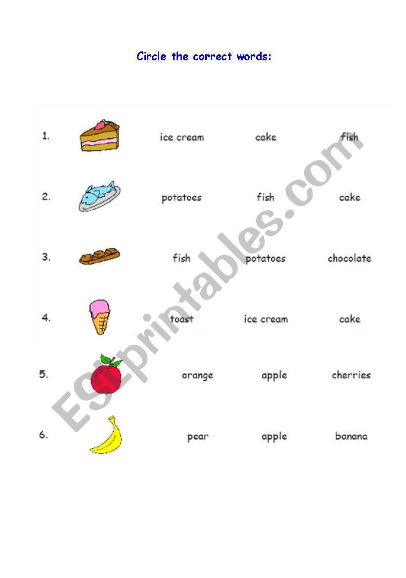 Circle the correct  words worksheet