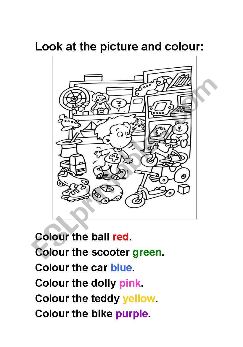 Colour the toys worksheet