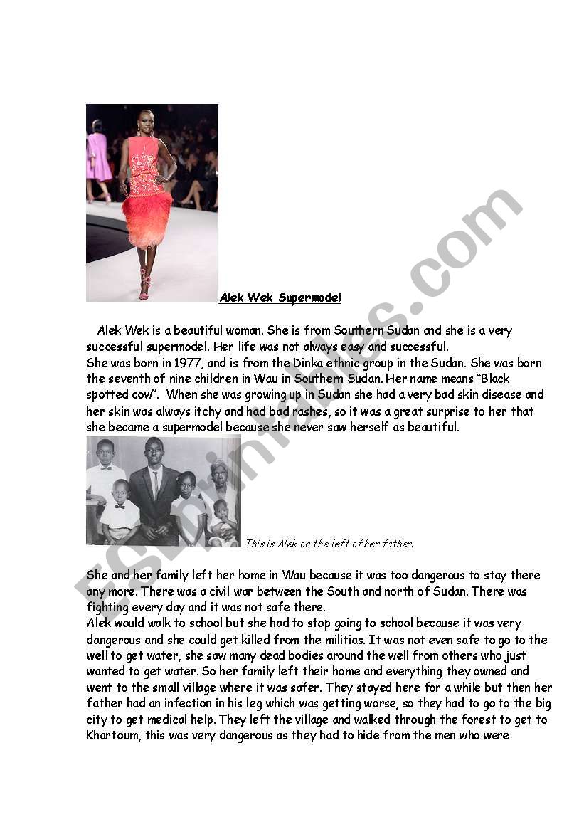 Alek Wek worksheet