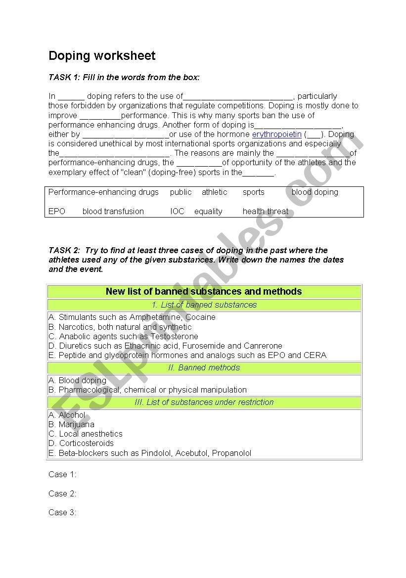 Doping Worksheet worksheet