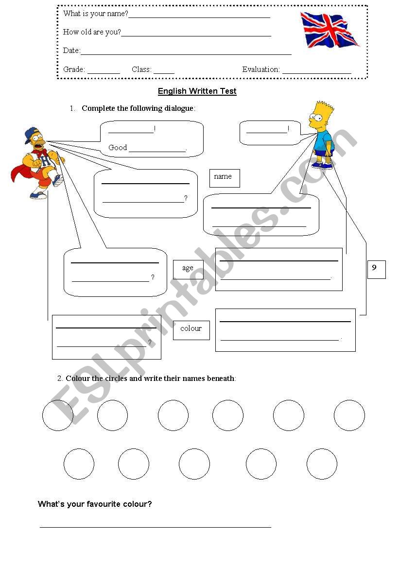 English written test - part I worksheet