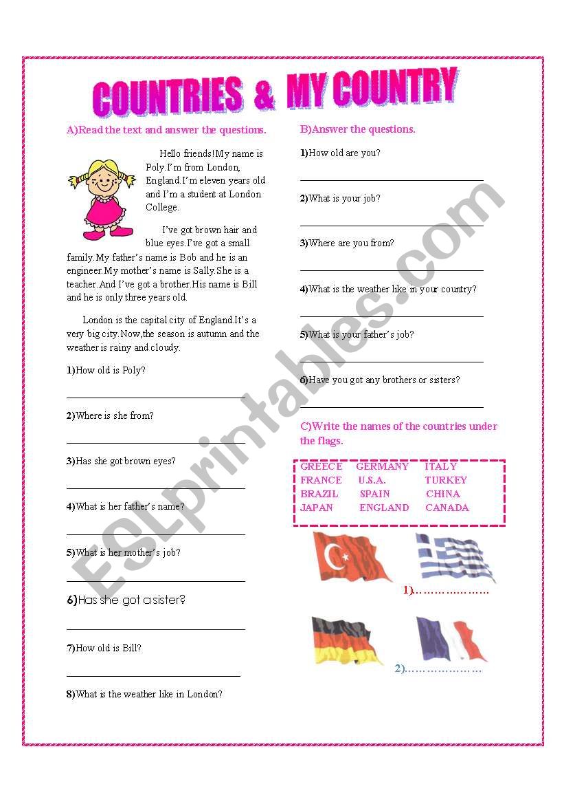 COUNTRIES & NATIONALITIES worksheet