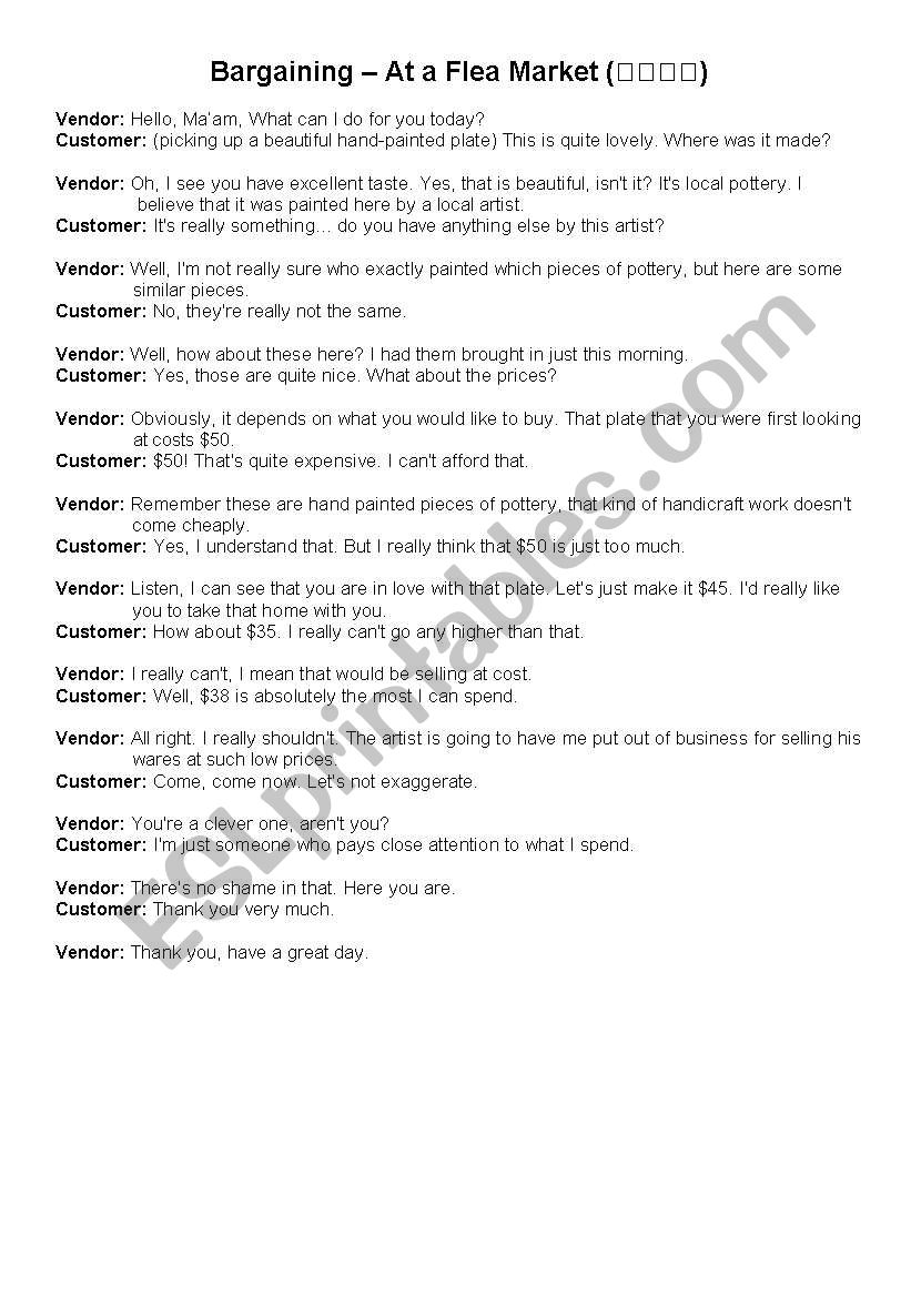 Bargaining at a Flea Market worksheet