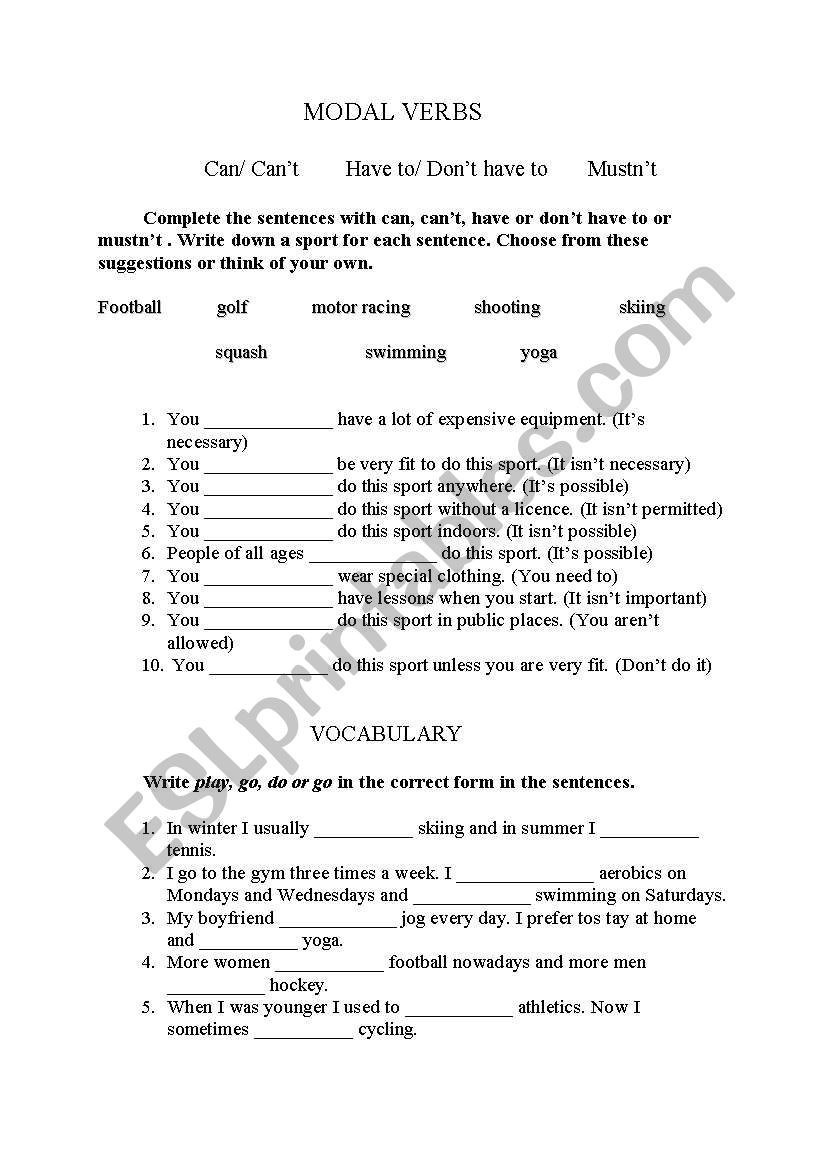 Modal Verb worksheet