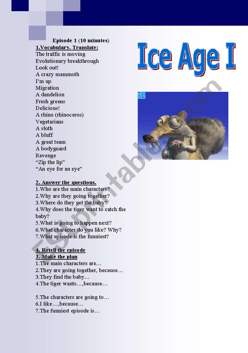 Ice Age (episodes 1-2) worksheet