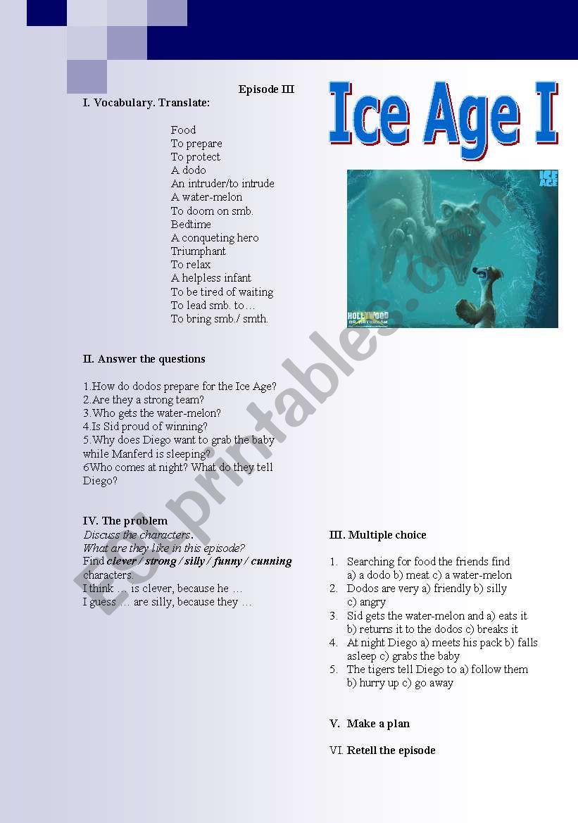 Ice Age (episodes 3-5) worksheet