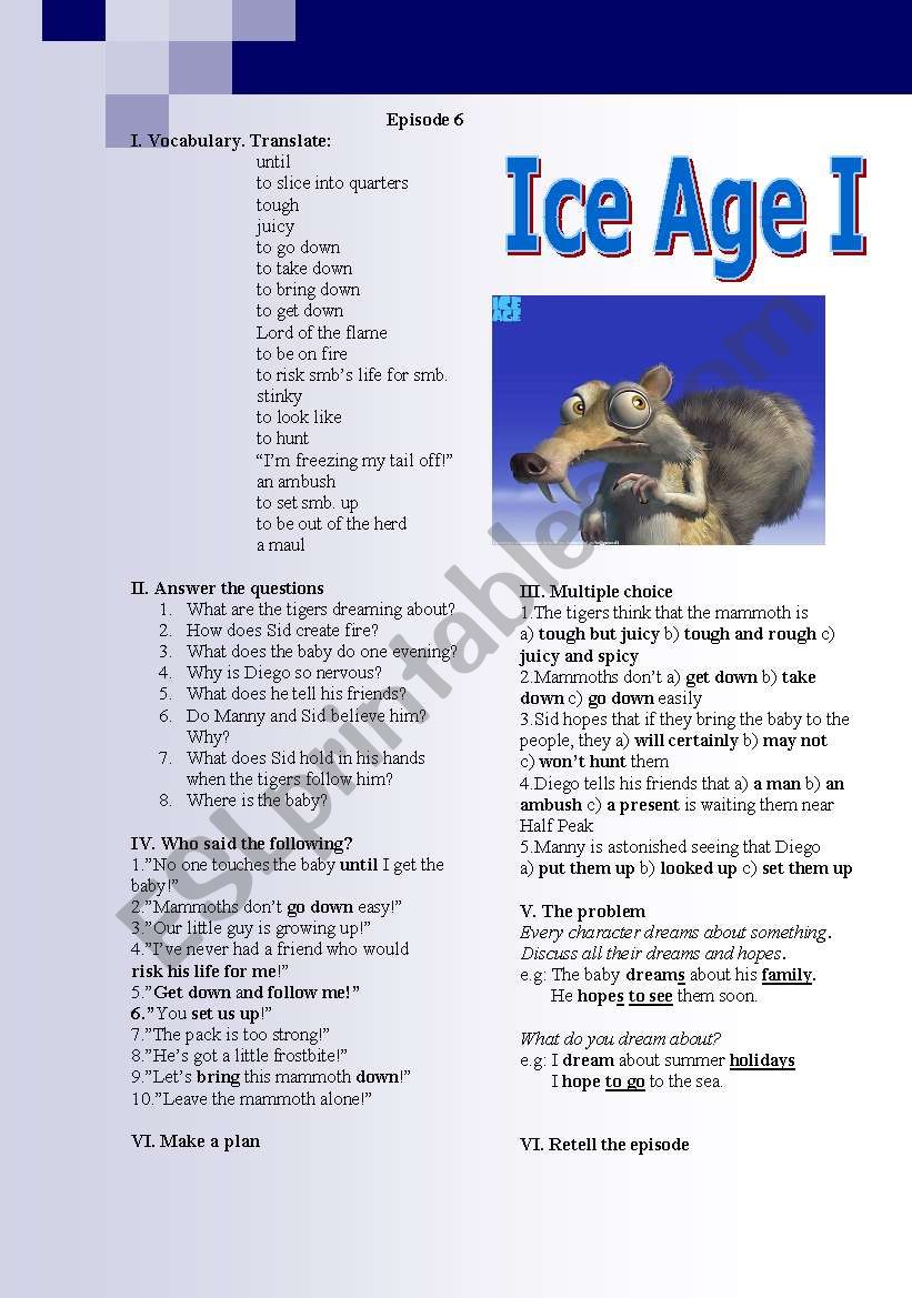 Ice Age  (episodes 6-7) worksheet