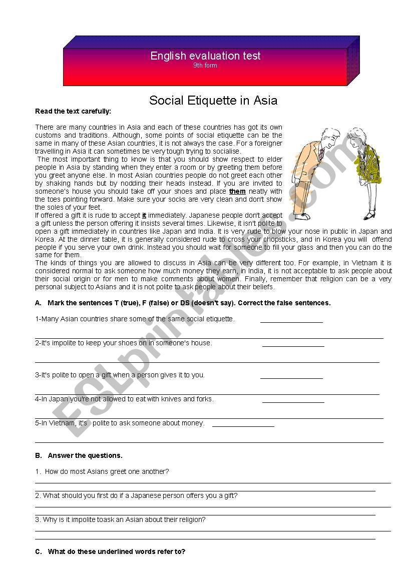 English Test 9th Form worksheet