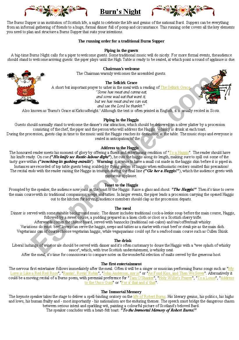 Burns night 1 worksheet