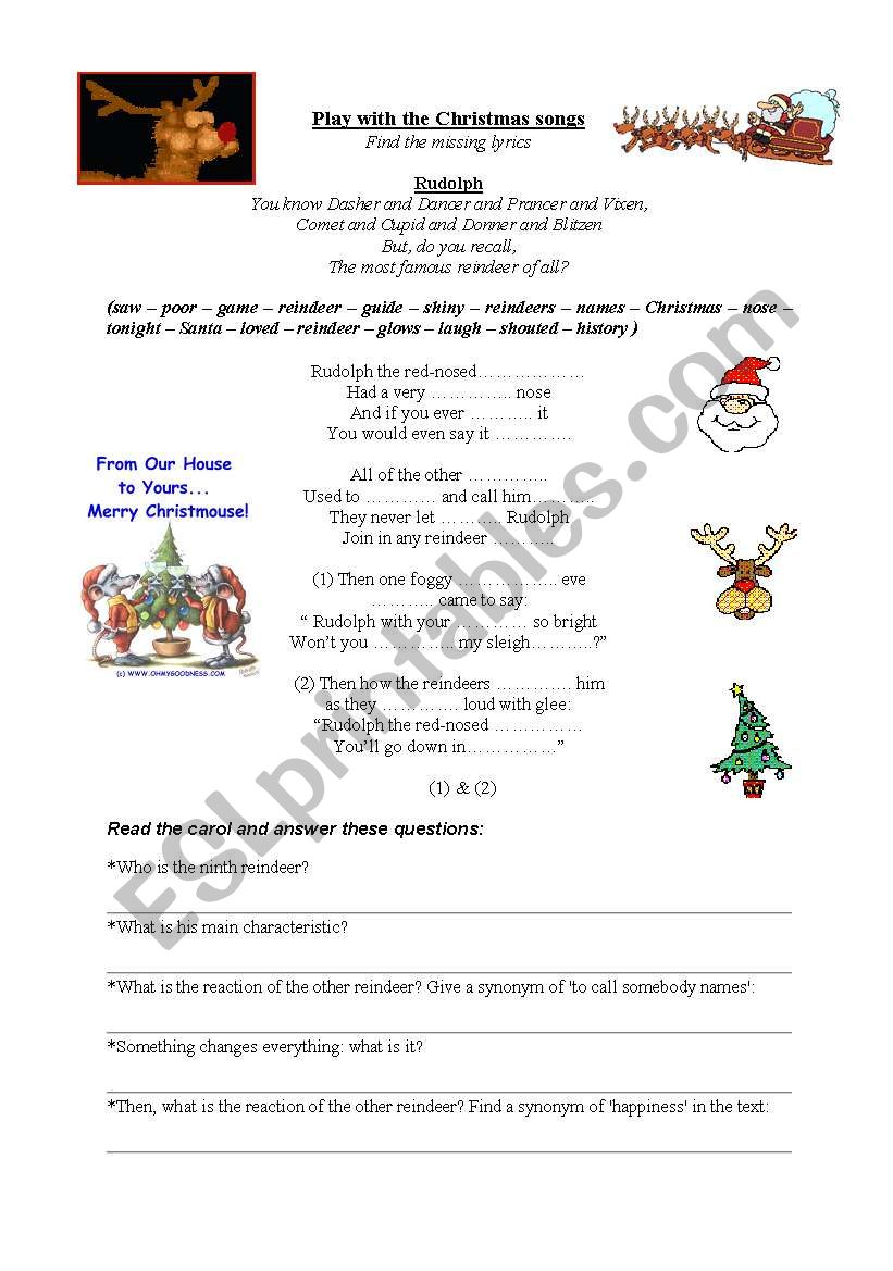 rudolf the red nosed reindeer worksheet