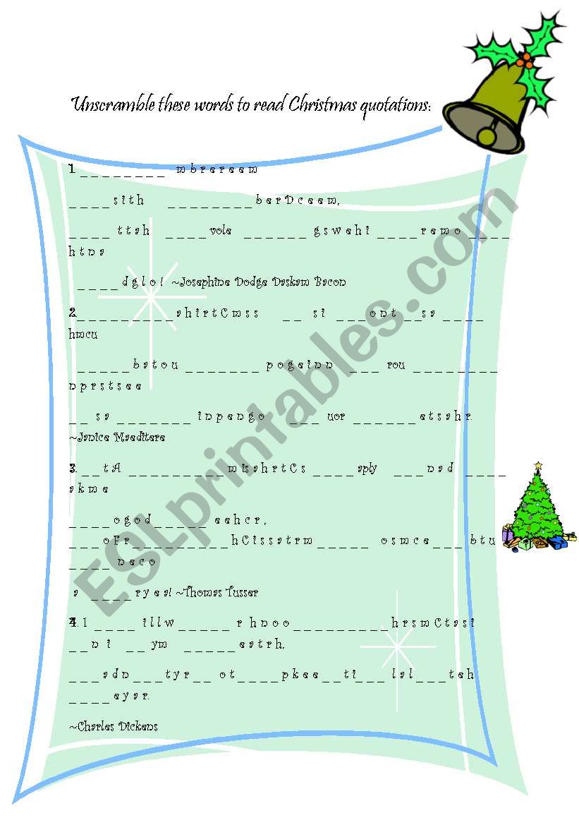 Christmas quotations to unscramble