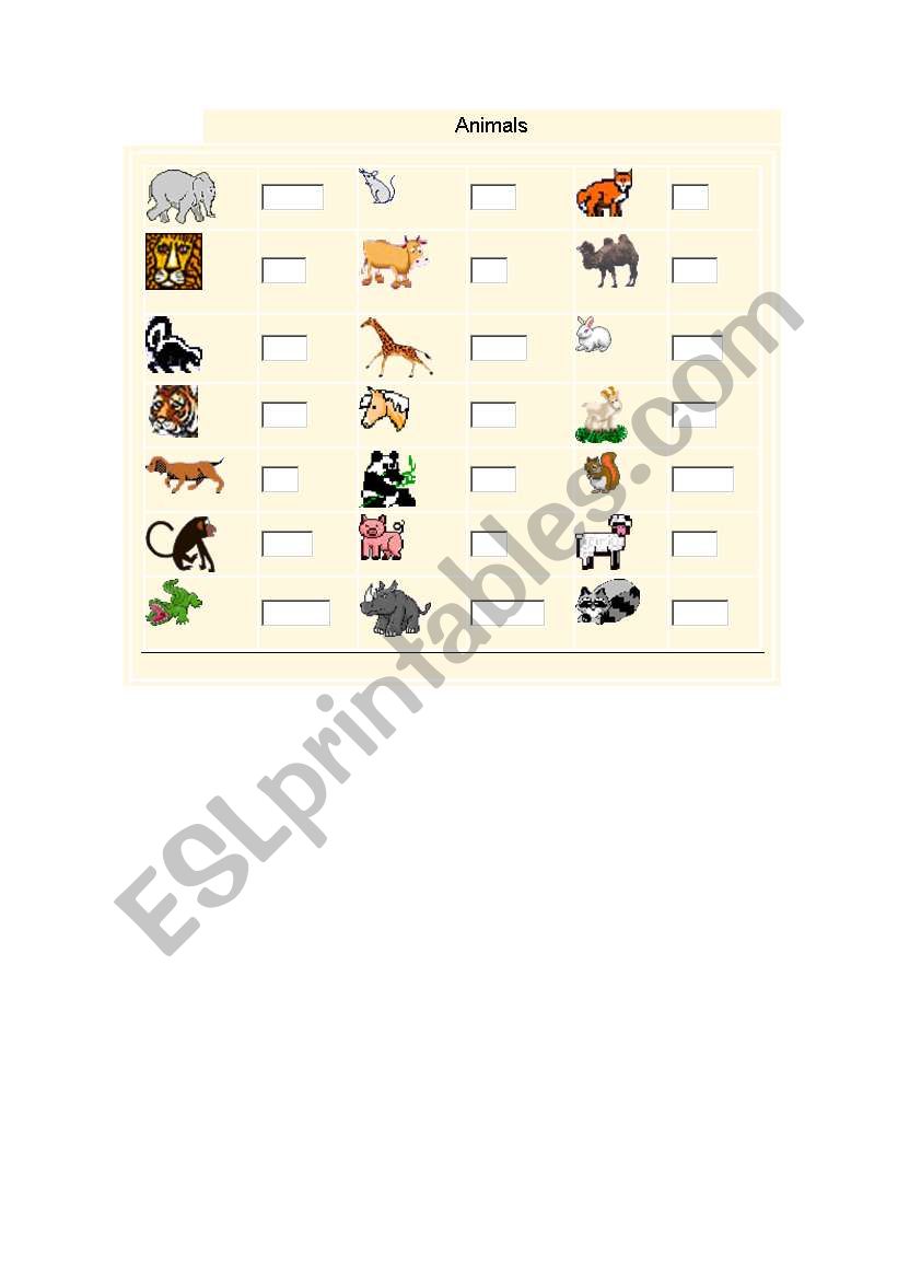 Animals worksheet