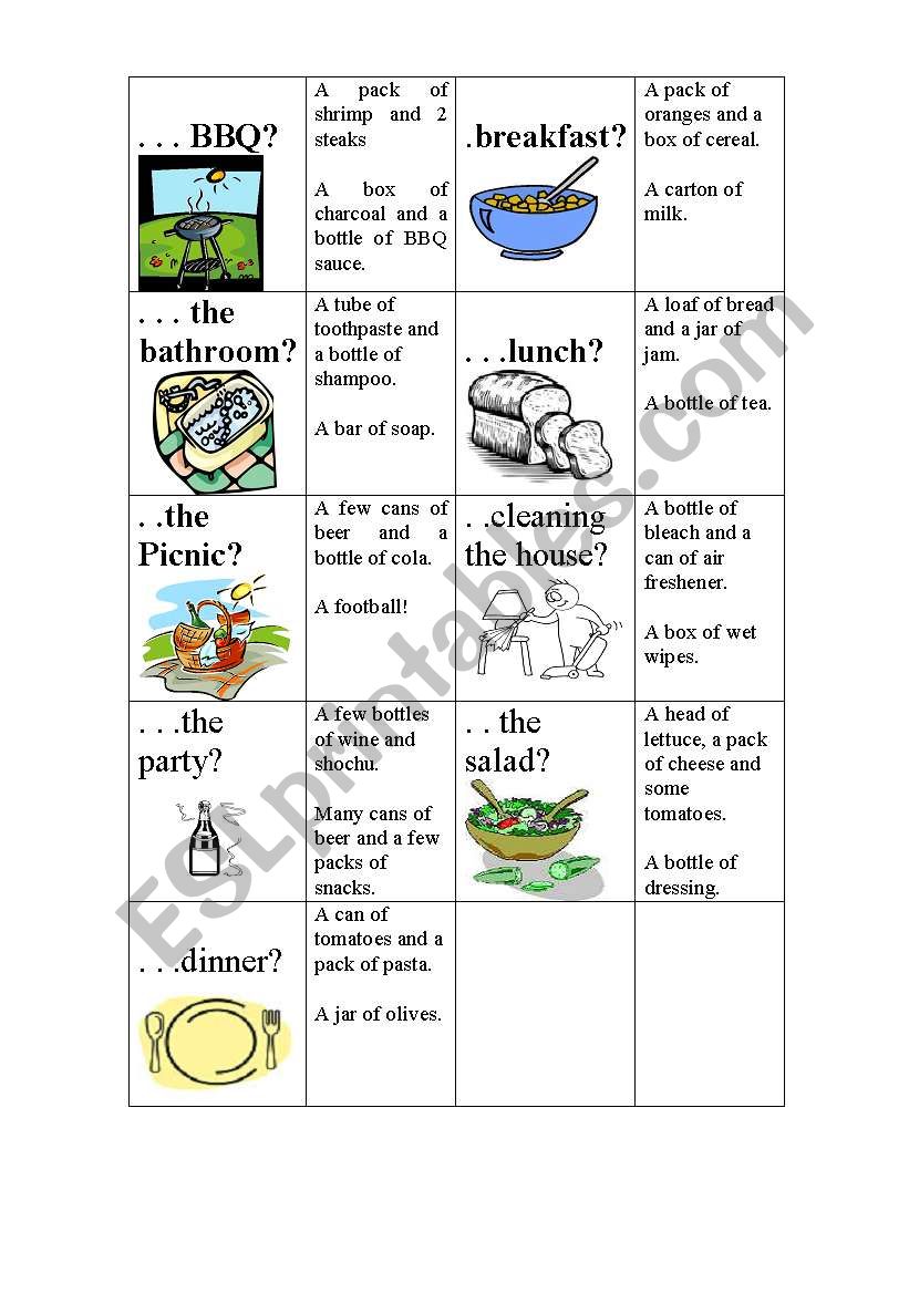 Model Conversation Cards - Containers, Food.