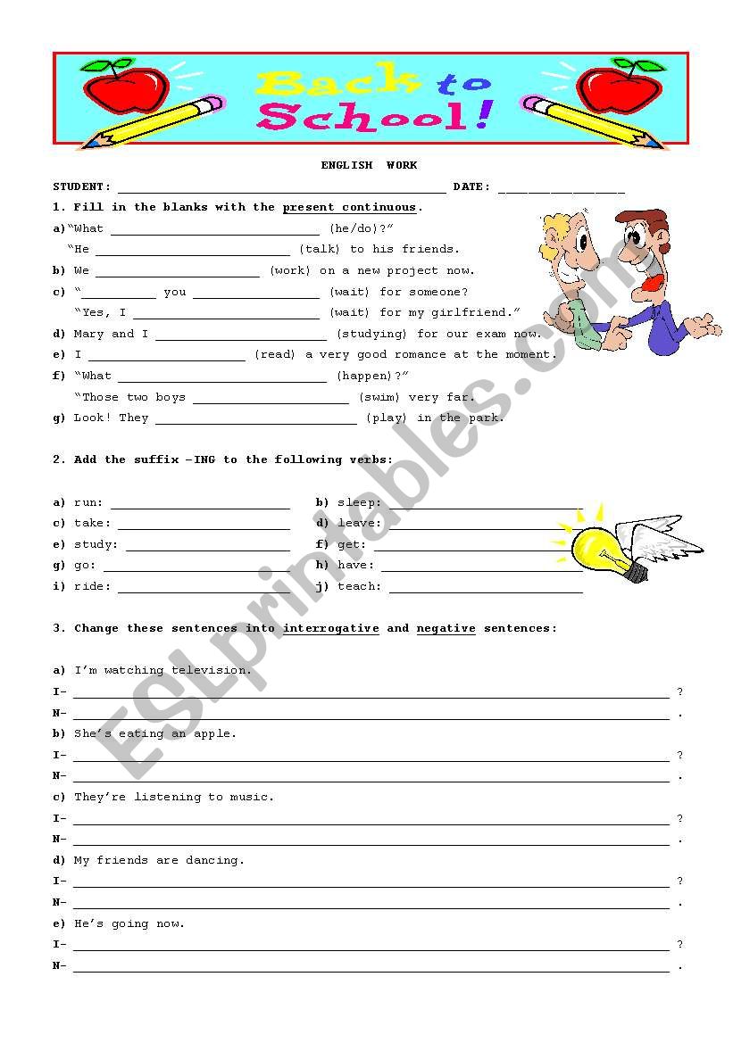 Present Continuous Worksheet - 2 pages