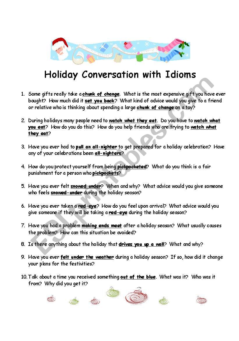 Holiday Conversation with Idioms