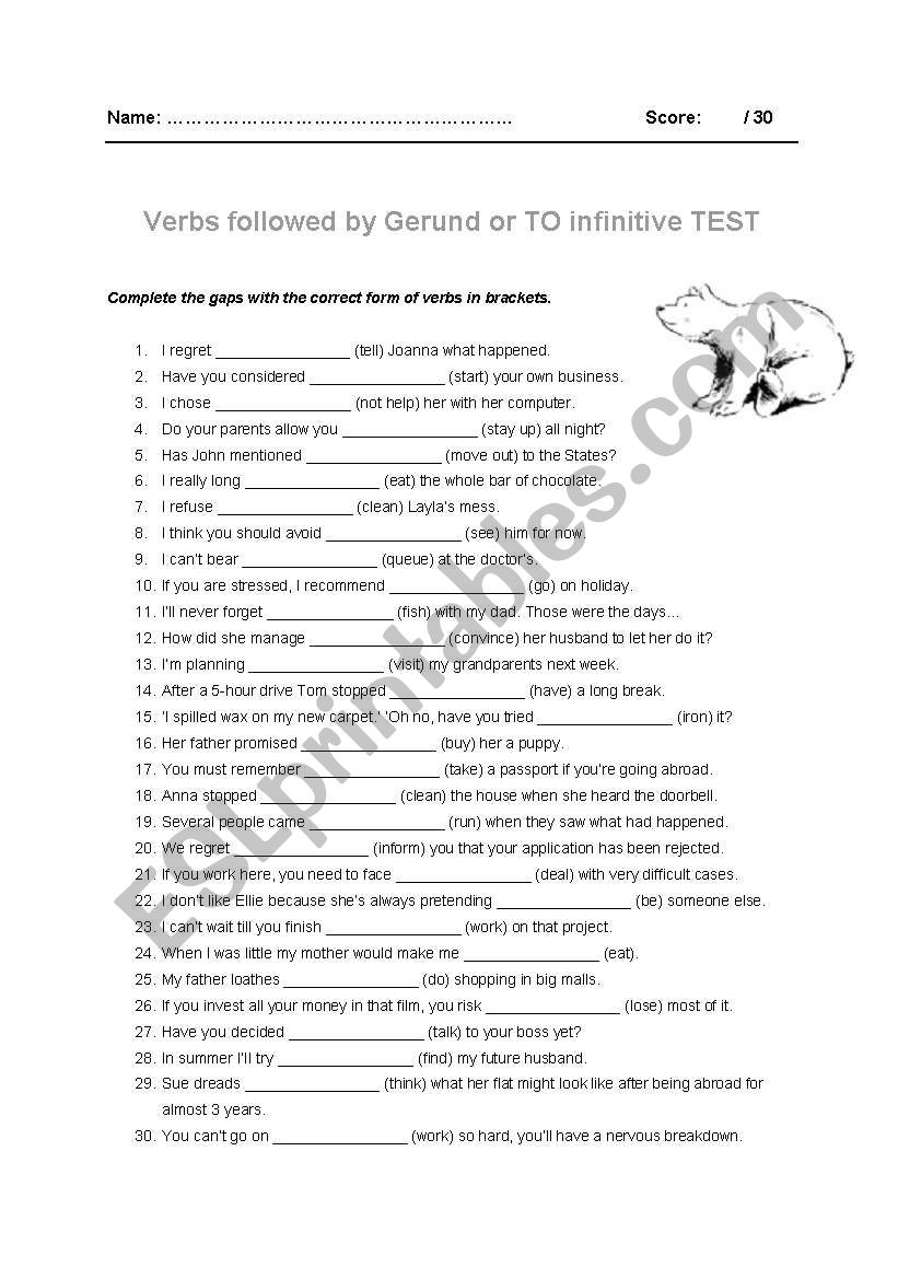 Gerund or TO-infinitive TEST or PRACTICE